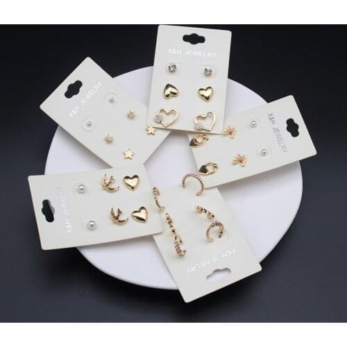 3 Pairs Earrings Set Mixed Styles Heart Star Geometric Animal Metal Studs For Women New Trendy Flowers Girl Small Jewelry 202150