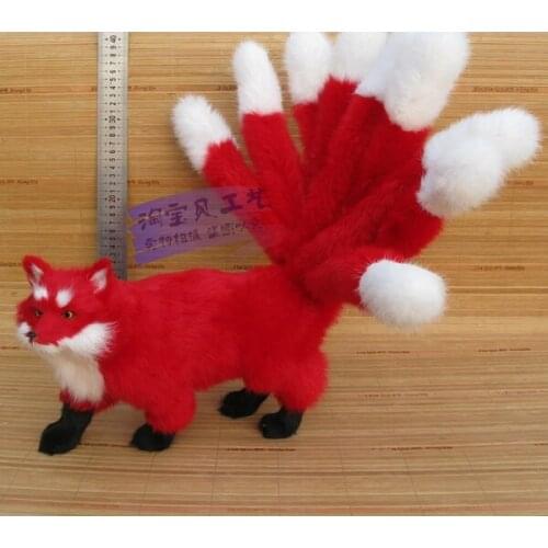 Big simulation firefox model toy resin&fur red nine-tails fox model gift about 30x23cm 1124