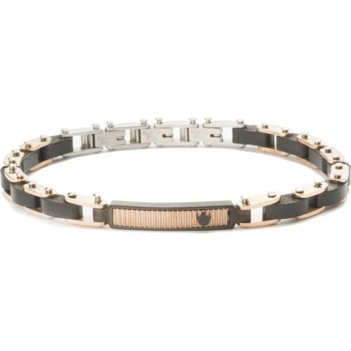 Runda Men Women Wood Bracelet Stainless Steel Rose Gold Plated Bangle Bracelet Male Female Wrist Hand Chain for Casual Party