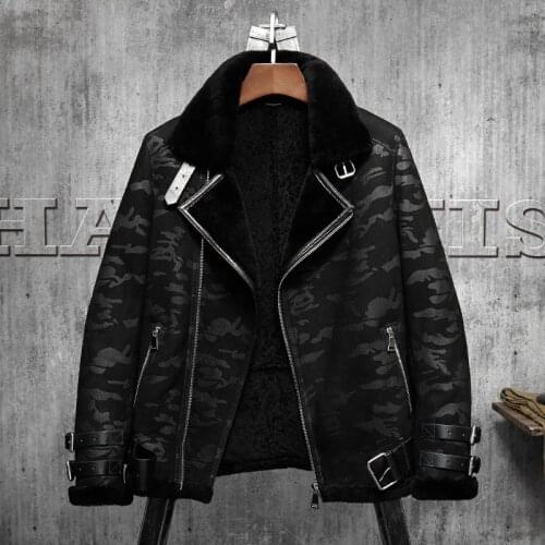 Black Camouflage B3 Jacket Mens Shearling Leather Jacket Original Flying Jacket Mens Fur Coat Aviation Leathercraft Pilots