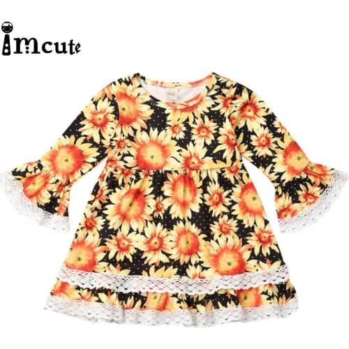 6M-4 Years Baby Girls Long Sleeve Dresses Daisy Clothes Kids Autumn Princess Dress Children Party Ball Pageant Dress Outfit