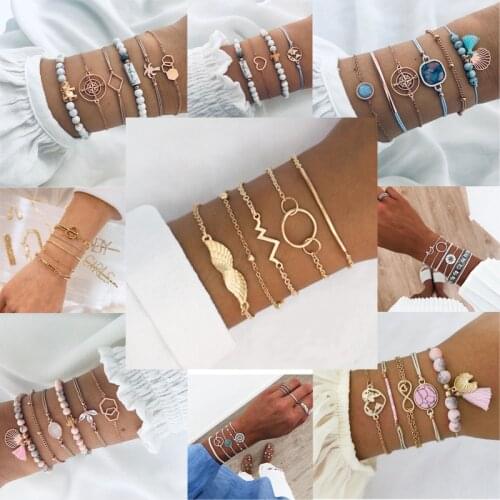 European and American New Bracelet Set with Handmade Beaded Lovely Tassel National Style Alloy Jewelry for Women