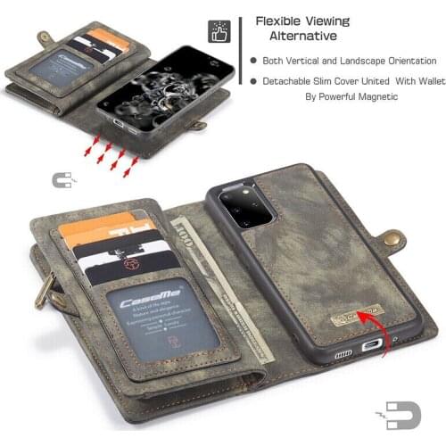 For Samsung Galaxy S20 / S20+ / S20 Ultra 5G Zipper Wallet PU Leather Flip Case Magnetic Removable Cover Etuis Coques