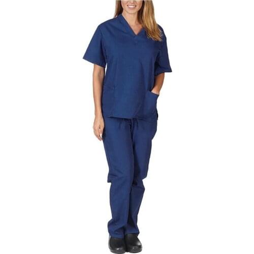 Men & Women Nurse Clothing Set Short Sleeve V-neck Scrub Sets Tops+Pants Nursing Working Uniform Set Suit 2021 Women Clothing