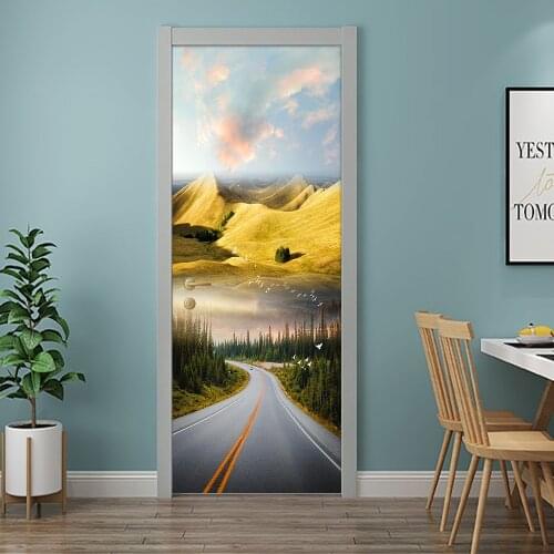 Creative Mountains And Rivers Scenery DIY Door Sticker Home Decoration Wall Stickers Kitchen Art Mural Self-Adhesive Wall Paster