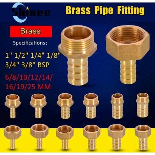 Brass Hose Fitting 6/8/10/12/14/16/19/25mm Barb Tail 1/8" 1/4" 3/8" 1/2" 3/4" 1" BSP Male Female Thread Copper Connector Coupler