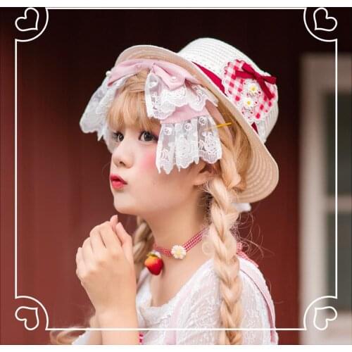 Summer Sweetheart Strawhat Lovely Lattice Love Lace Girl St Summer Sweetheart Strawhat Lovely Lattice Love Lace Girl Strawberry