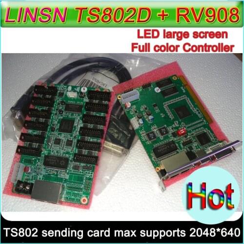 LINSN Synchronous Control Card,TS802D sending card +2pcs RV908 receiving card, Full color LED display screen control card