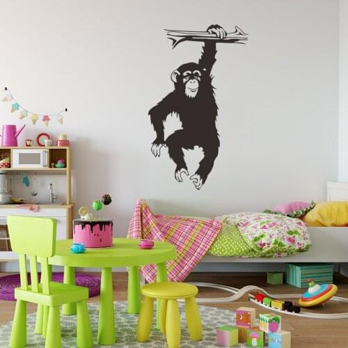 Small Monkey Wall Stickers on Branches Orangutan Carved Stickers Black Stickers Orangutan Waterproof for kids Living Room