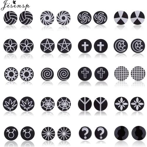 Jisensp Hip Hop Rock Small Round Stud Earrings Black Stainless Steel Jewelry Dumbbell Earing for Women Men kolczyki Wholesale