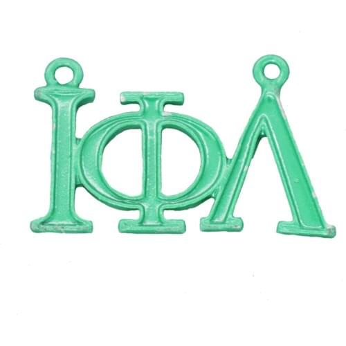 Metal New Design Greek Letters Green Painted Iota Phi Lambda Charm Sorority Jewelry For Necklace Bracelet Making