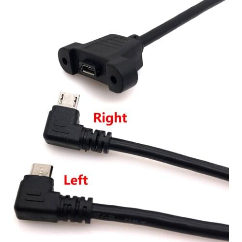 Micro USB USB 2.0 Male Connector to USB 2.0 Female left right 90 degree Extension Cable 30cm 50cm With screws Panel Mount Hole