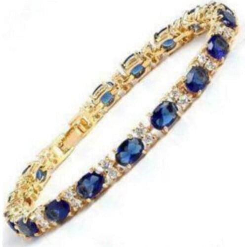 Fashion jewelry Fine Blue Stone Sapphire 18K gold on silver Bracelet 7.5"