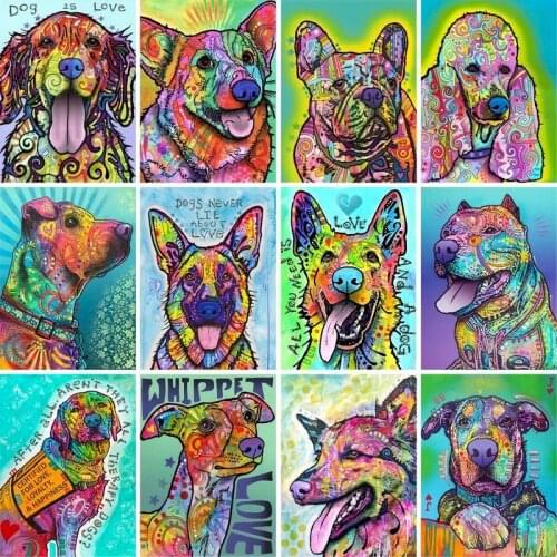GATYZTORY Diy Painting By Numbers Colorful Dog Animal Oil Paint Kits On Canvas For Adults Kids Unique Gift Home Decor Pictures