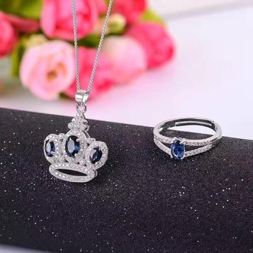 Solid 925 silver star light sapphire jewelry sets natural starlight sapphire pendant and ring silver gem jewelry set