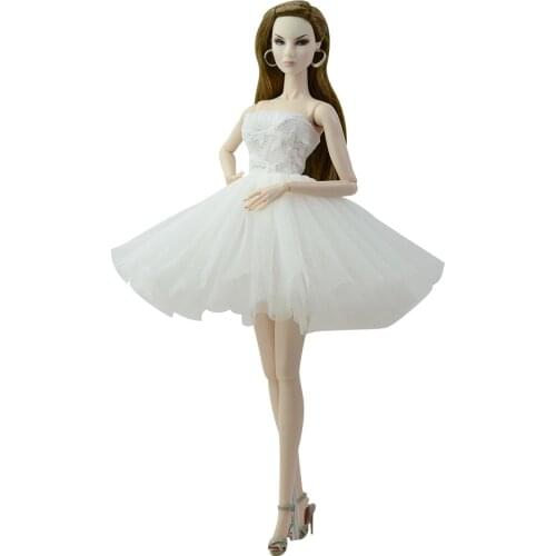 NK 1 Pcs Doll White Dress Ballet Short Skirt Fashion Clothes For Barbie Dolls Handmade High Quality Outfits 1/6 Doll 085D 7X