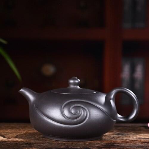 320ml Genuine Yixing Zisha Tea Pot Famous Handmade Raw Ore Black Zhu Mud Lucky Cloud Teapot Kung Fu Tea Kettle Free Shipping