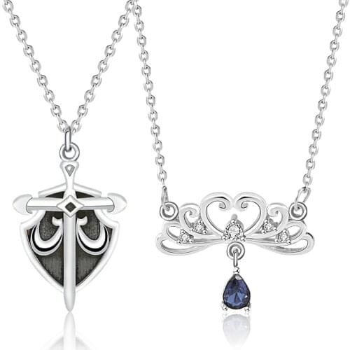 S925 Sterling Silver Princess and Knight Couple Necklace a Pair of Valentines Day Souvenir Gifts