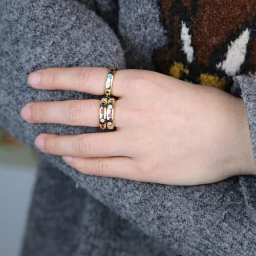 Simple stacking band finger rings vintage gold colorful stone stacking bands