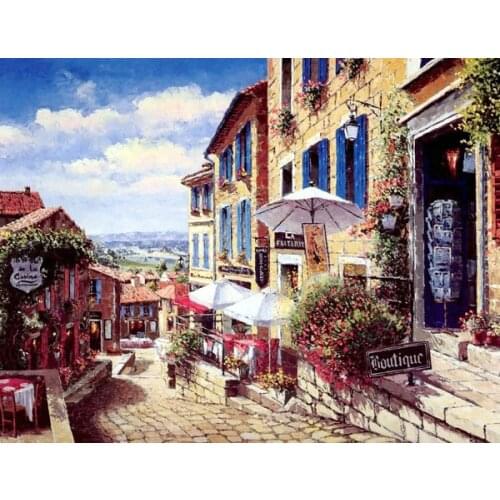 R6769 scenic town cross stitch Oil painting girl 11/ 14ct /16/28/27CT cloth cotton thread embroidery DIY handmade needlework