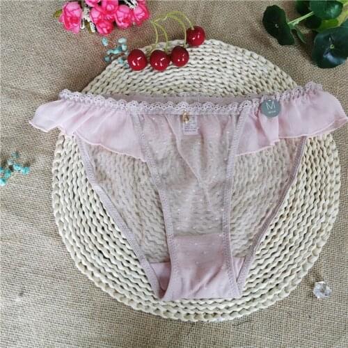 Pink chiffon lace underpants lace low-waisted, hot, transparent, traceless and ultra-thin, see-through cotton crotch pants