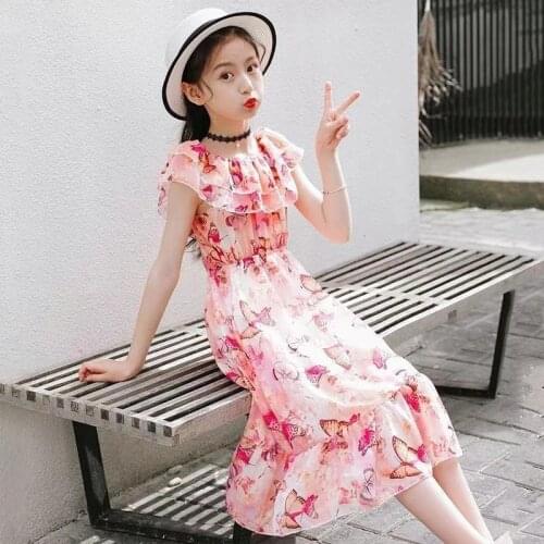 Teen Girls Dress Bohemian Summer Floral Off Shoulder Dress For Girls Casual Girls Long Beach Sundress Kids 4 5 6 8 10 12 Years