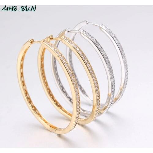 MHS.SUN New Arrived Gold Silver Color Hoop Earrings With AAA Zircon Woman Fashion Circle Earrings Jewelry Party Gift Brincos