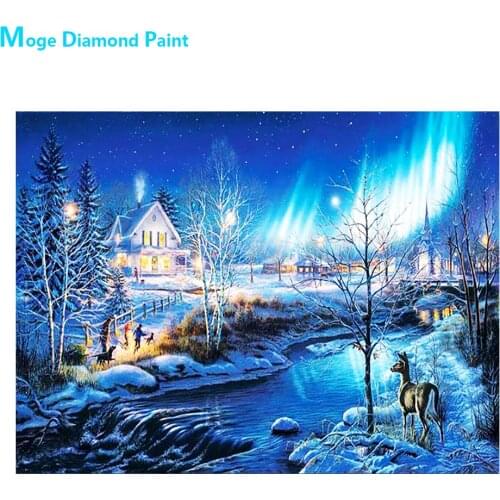 Snow Landscape in Winter Diamond Painting Cross Stitch Full Round New DIY 5D Home Decorative Aurora Borealis Mosaic Embroidery