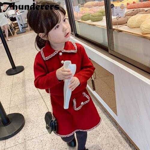 Thunderers Autumn Winter Kids Clothing Set For Girls Lapel Sweater With Short Skirt Children 2pcs Outfits Girl Outerwear 3T-7T