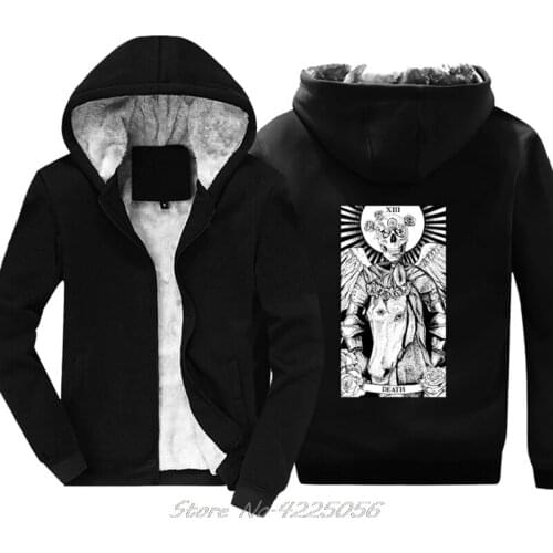 Death Tarot Skull Men hoodies Hip Hop Metal Band Geek Cool Skull Fashion Thickened Warm Sweatshirts Zipper Hoody
