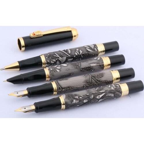 WEN Grey With Gold Dragon Clip Calligraphy Nib Fountain Pen