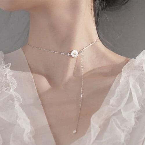 Foxanry 925 Sterling Silver Charm Chain Necklace for Women New Fashion Cute Daisy Pendant Clavicle Chain Bride Jewelry Gift