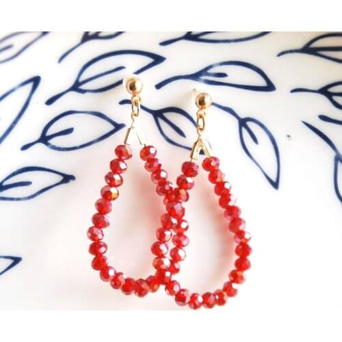 Gold color fashion jewelry Stud Earrings handmade earring with red crystal glass for women gift free shipping