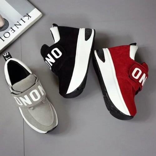 New Platform Outdoor Shoes Hidden Heel Breathable Thick Sole Slip On Creepers Wedge Increase Shoes Black Red Casual Women shoes