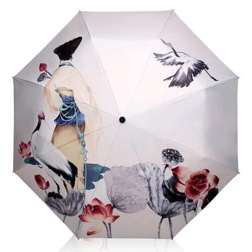 Black Coating Sunny and Rainny Umbrella Three Fold paraguas Women Parasol Anti-uv Waterproof Rain Umbrellas