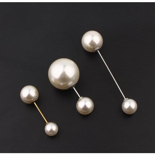 1PC Charm Double Simulated Pearl Brooch Pins For Women Korean Piercing Lapel Scarf Pins Suit Collar Pin Brooches Jewelry Gifts