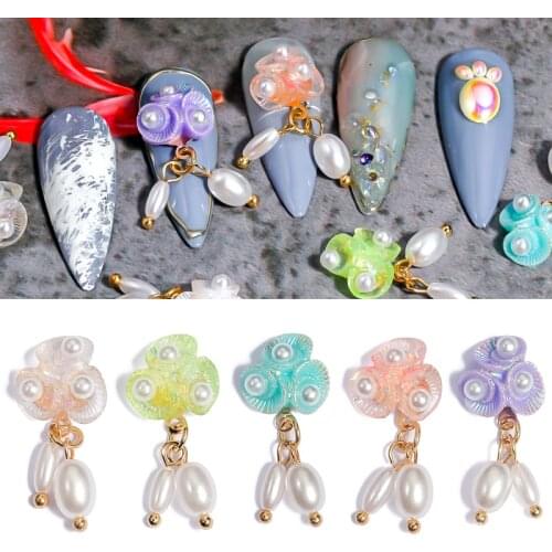 10pcs Charming Pearls Pendant Nail Art Decorations Shell Design Resin Nail Jewelry Ornaments Fashion Chains Manicure Accessories