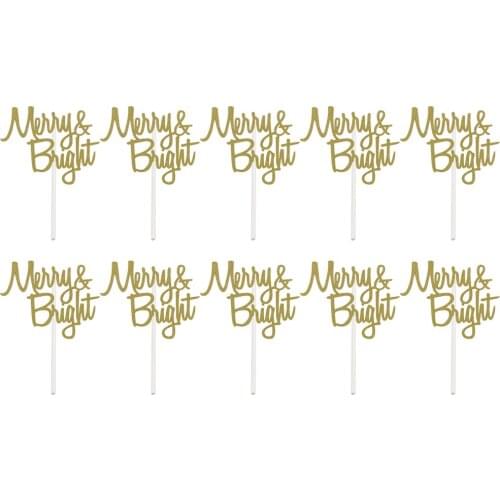 10x Glitter Letter Merry Bright Cupcake Topper Cake Pick Wedding Christmas Party