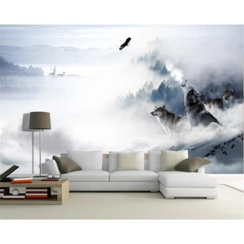 Beibehang papel de parede Custom mural 3D high-grade wolf totem snow mountain elk TV background wall decoration mural