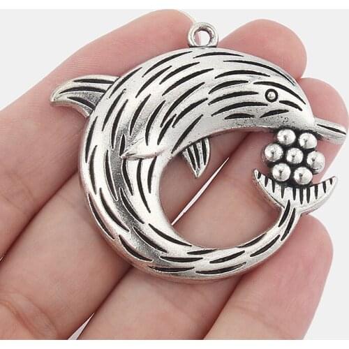 4PCS Vintage Large Metal Cute Dolphin Playing Ball Charms Pendants for DIY Necklace Finding Jewelry Making 54x46mm