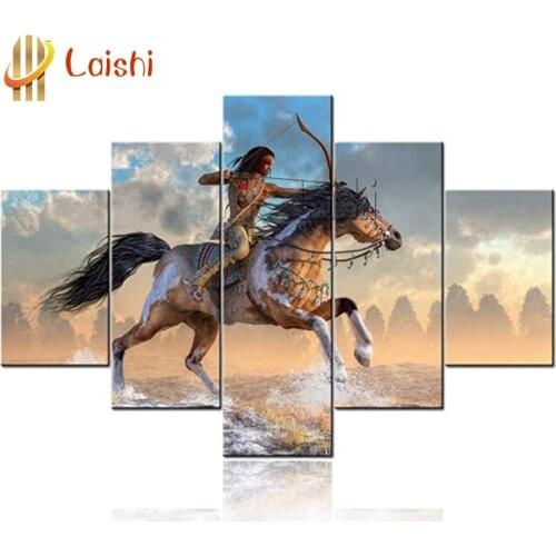 5pcs diamond embroidery Indian warrior on horseback sale diamond painting full square round drill mosaic pattern home decor