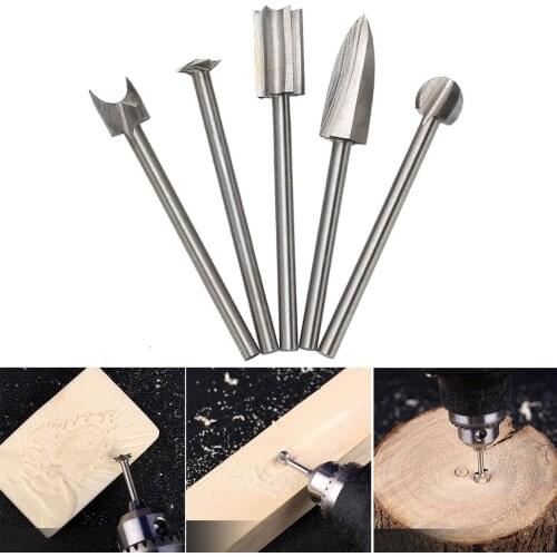 5pcs/Set Electric Woodworking Drill Bits Engraving Cutter Manganese Steel Milling Cutters Root Wood Carving Chisel Tool Kit