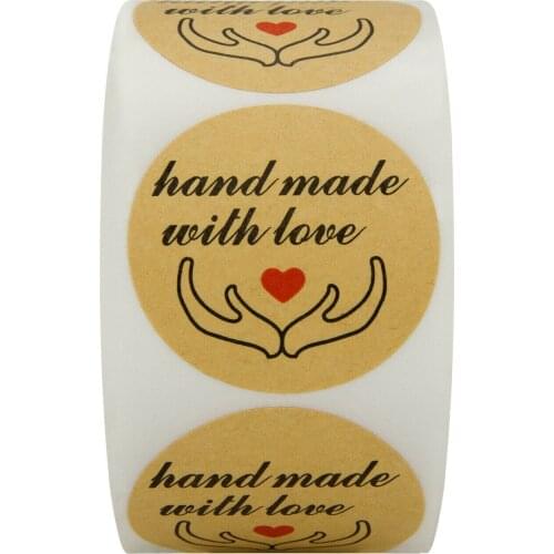 500Pcs Round Kraft Handmade With Love Stickers Adhesive Label DIY Baking tags