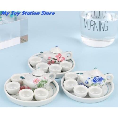 6pcs/set 1/12 Dollhouse Miniature Dining Ware Porcelain Tea Set Dish Cups Furniture Toys Set 1:12 > 6 Years Old Ceramics