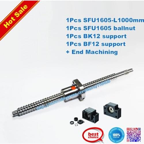 Anti Backlask Ballscrew SFU1605-L1000mm with ballnut+end machining+1set BK/BF12