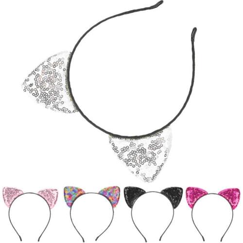 Sequin Ear Headbands Shiny Cat Ear Stable Durable At Ear Headband for Girl Womens Daily Wearing for Christmas Holloween for