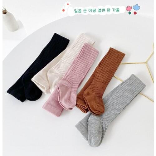 Kids Pantyhose Solid Color Jacquard High Waist Leggings Pants for Girls 1-12 Years