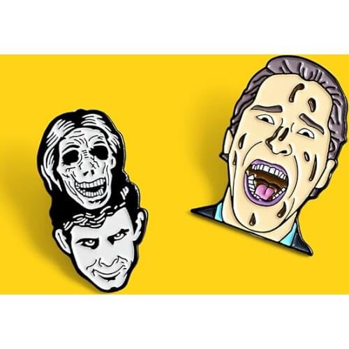 Horror man woman head round brooch cut pin Creative cartoon Horror skull pin badge enamel metal women accessories gifts