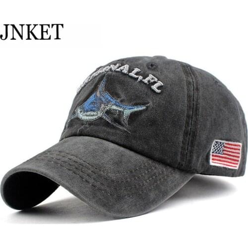 JNKET Washed Letter Embroidery Shark Cap Unisex Vintage Adjustable Snapback Hats Baseball Cap Outdoor Sports Sunhats Casquette