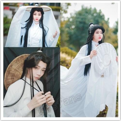 Tian Guan Ci Fu Cosplay Xie Lian Cosplay Costume Xielian Wigs Bamboo Hat Prop White Chinese Hanfu Dress Anime Outfit Women Men